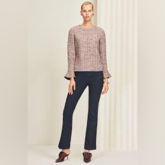 The Fold Rosebery Top Multicolor Tweed Fringe Zip Back Wool Blend Size UK 8